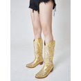 thumbnail image 4 of Retro Vintage Women Western Boots Chunky High Heels Cowgirl Cowboy Pull On Rhinestones Embroidered Knee High Shoes, 4 of 4