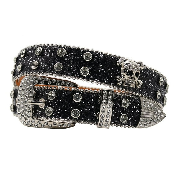 SWSMCLT Unisex Rhinestone Belt Fashion Faux Leather Women Metal Men's Belt Square Halloween Holographic Steampunk Metal Buckle Black 42inches-46inches