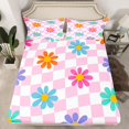 thumbnail image 2 of Homewish Cartoon Flower Floral Full Size Sheets for Kids, Swirl Checkered Square Bed Sheets, Pink Buffalo Sheet Sets, Lightweight Room Decor, 4 Pieces, 2 of 7