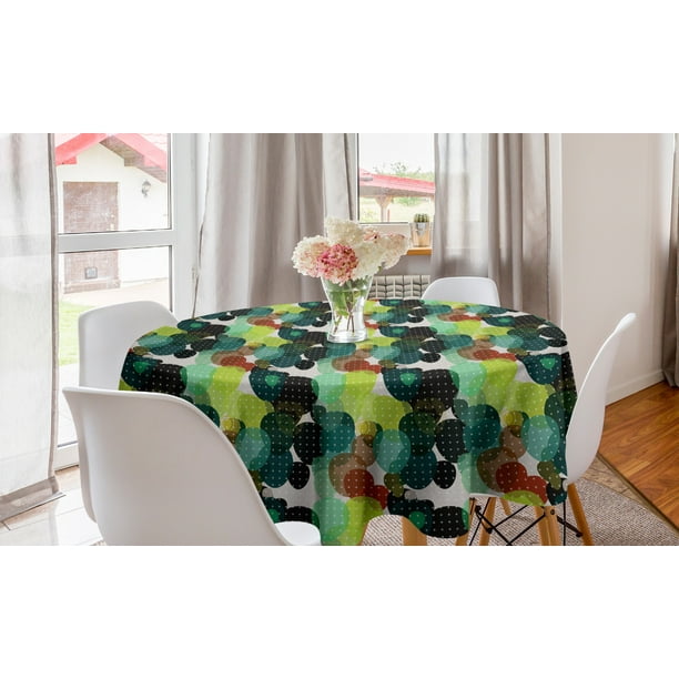 Modern Round Tablecloth Ilration Of Colorful Blots With Signs On The Background Circle Table Cloth Cover For Dining Room Kitchen Decor 60 Pale Tan And Multicolor By Ambesonne Com Dining Room Kitchen Decor, Modern Round Tablecloth