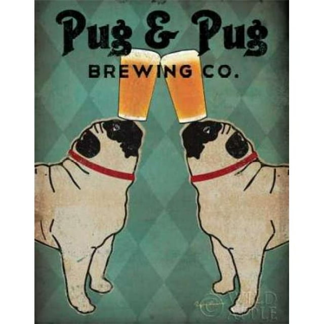 Wild Apple Graphics PDX11707SMALL Pug & Pug Brewing Poster Print by Ryan Fowler, 11 x 14 - Small