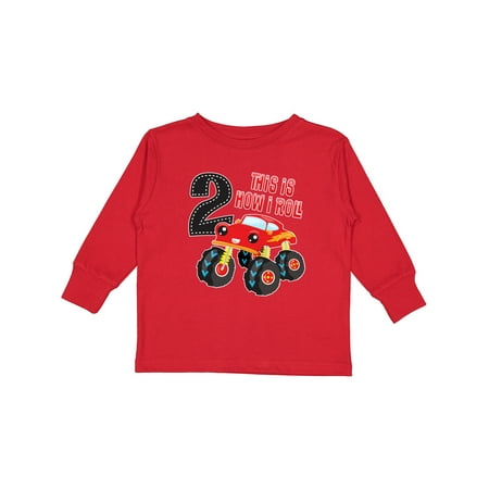 

Inktastic Monster Truck How I Roll 2nd Birthday Gift Toddler Boy Girl Long Sleeve T-Shirt