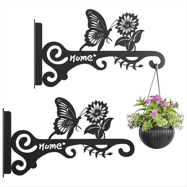 Metálicos para Plantas de 25 cm - Colgadores de Pared Decorativos con Diseño de Mariposa para Uso en Interiores y Exteriores - 2 Soportes para Colgar