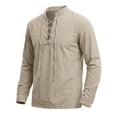 thumbnail image 3 of BVWKPCV Men's Long Sleeve Shirts Retro Style Lace up for Medieval,Viking,Halloween Pirate Renaissance Costume Khaki XXXL, 3 of 5