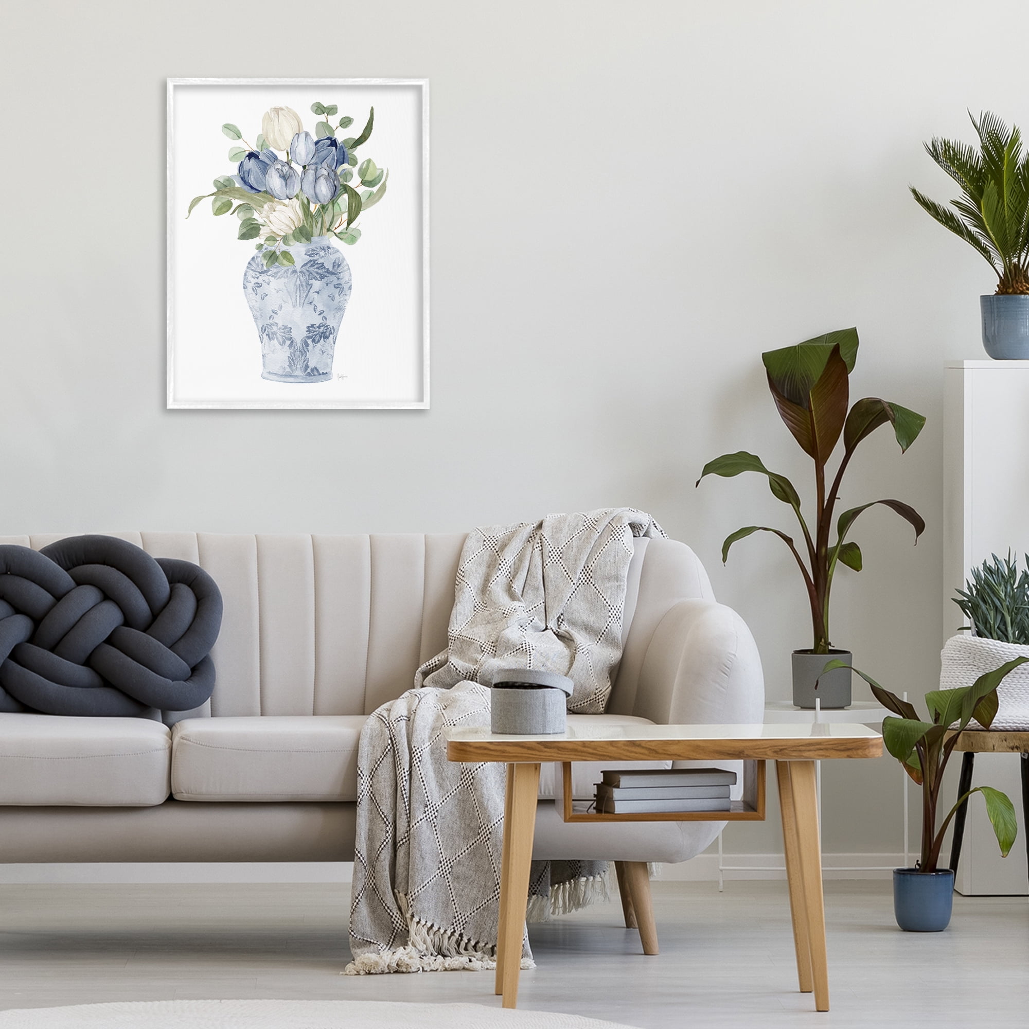 Stupell Industries Tulips & Leaves Vase White Framed Giclee Art, design by Livi Finn