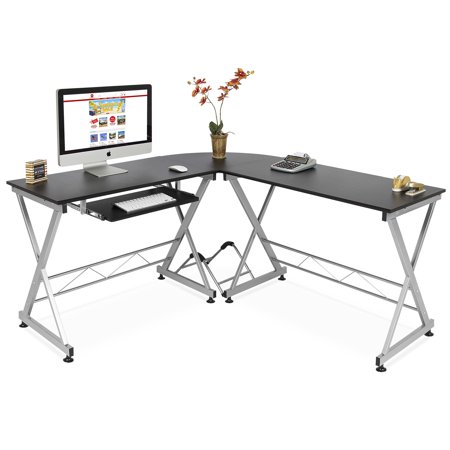 Best Choice Products Modular 3-Piece L-Shape Computer Desk Workstation for Home, Office w/ Wooden Tabletop, Metal Frame, Pull-Out Keyboard Tray, PC Tower Stand - (Best Rated Deck Stain)