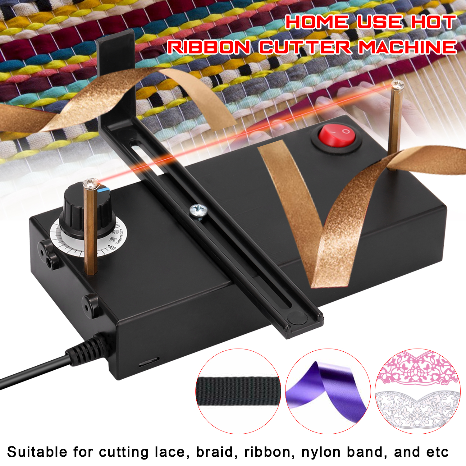 Anself Home Use Hot Ribbon Cutter Machine DIY Rope Band Craft DIY Manual  Cut Tool Black 