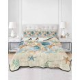thumbnail image 2 of Full Size Quilt Bedding Set, Beach Coastal Beige Reversible Summer Quilt 3 Pieces, Nautical Shell Starfish Coral Summer Lightweight Bedspreads Coverlets with 2 Pillow Shams for All Seasons, 2 of 5