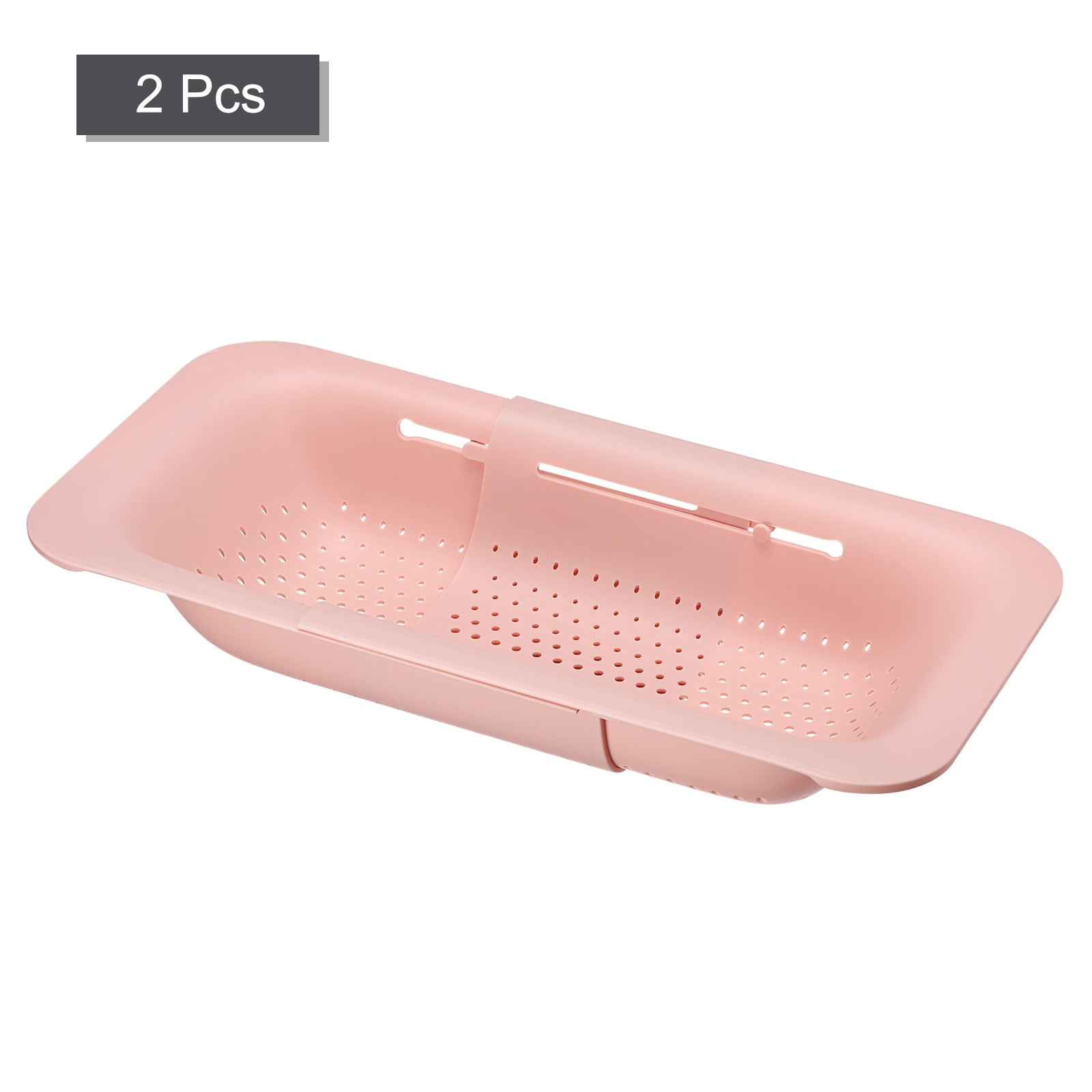 Unique Bargains Collapsible Colander Over the Sink Drain Food Strainer Colander Basket Set Pink