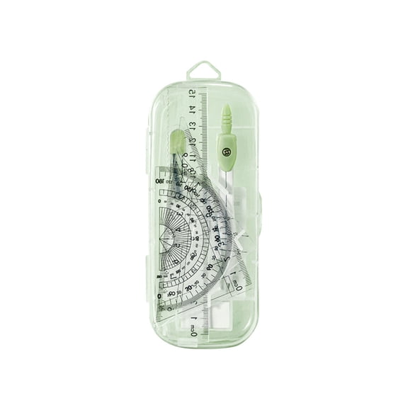 Compass Geometry Set, 16X6.6CM Transparent Math Drawing Tool Kit with Metal Compass, Straight Ruler, Protractor, 45°&60° Triangle Rulers, Eraser & Lead Refills, Portable Geometry Drafting Stationery