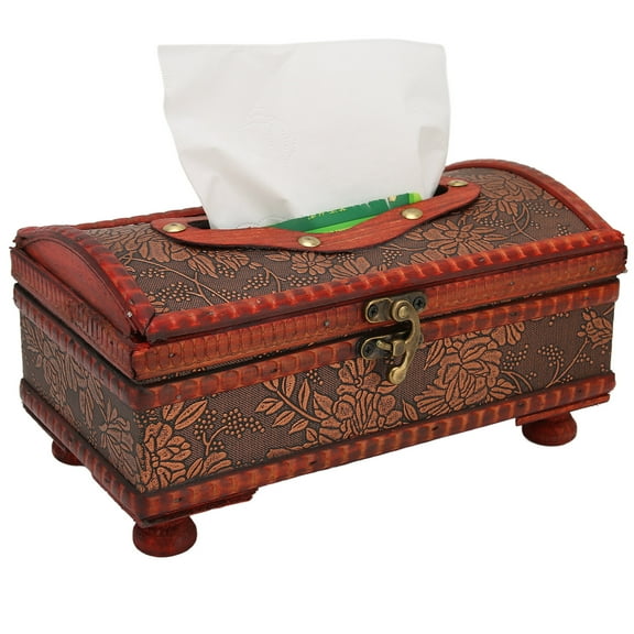 Retro Rectangular Wooden Tissue Box Cover, Vintage Napkin Holder Pumping Paper Case Dispenser,Decorative Facial Tissue Box Holder for Home Office Restaurant Car Automotive,Grape Pattern