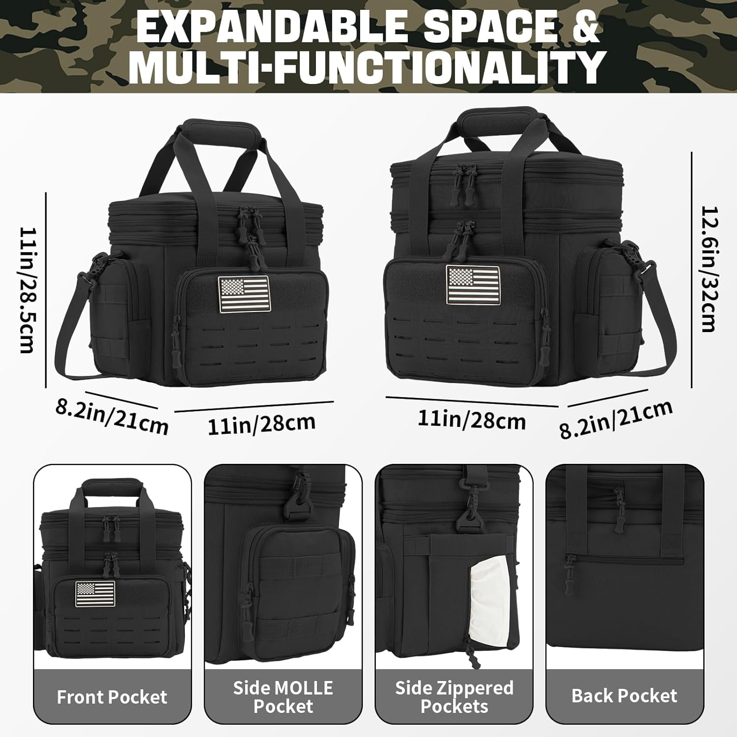 favastee Tactical Lunch Bag for mens Military heavy duty lunch box work Leakproof insulated Durable Thermal Cooler Bag for Adult Meal for Office Camping Picnic Pail MOLLE Webbing