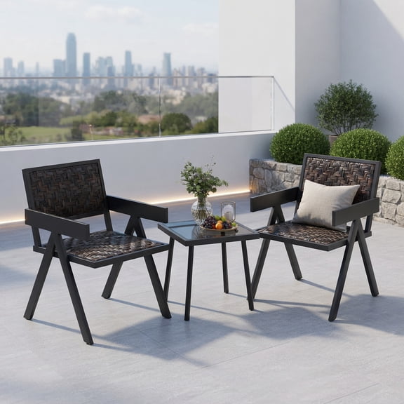 Yardi Yard 3 Pieces Patio PE Wicker Bistro Set with Quick-Drying Foam-Black