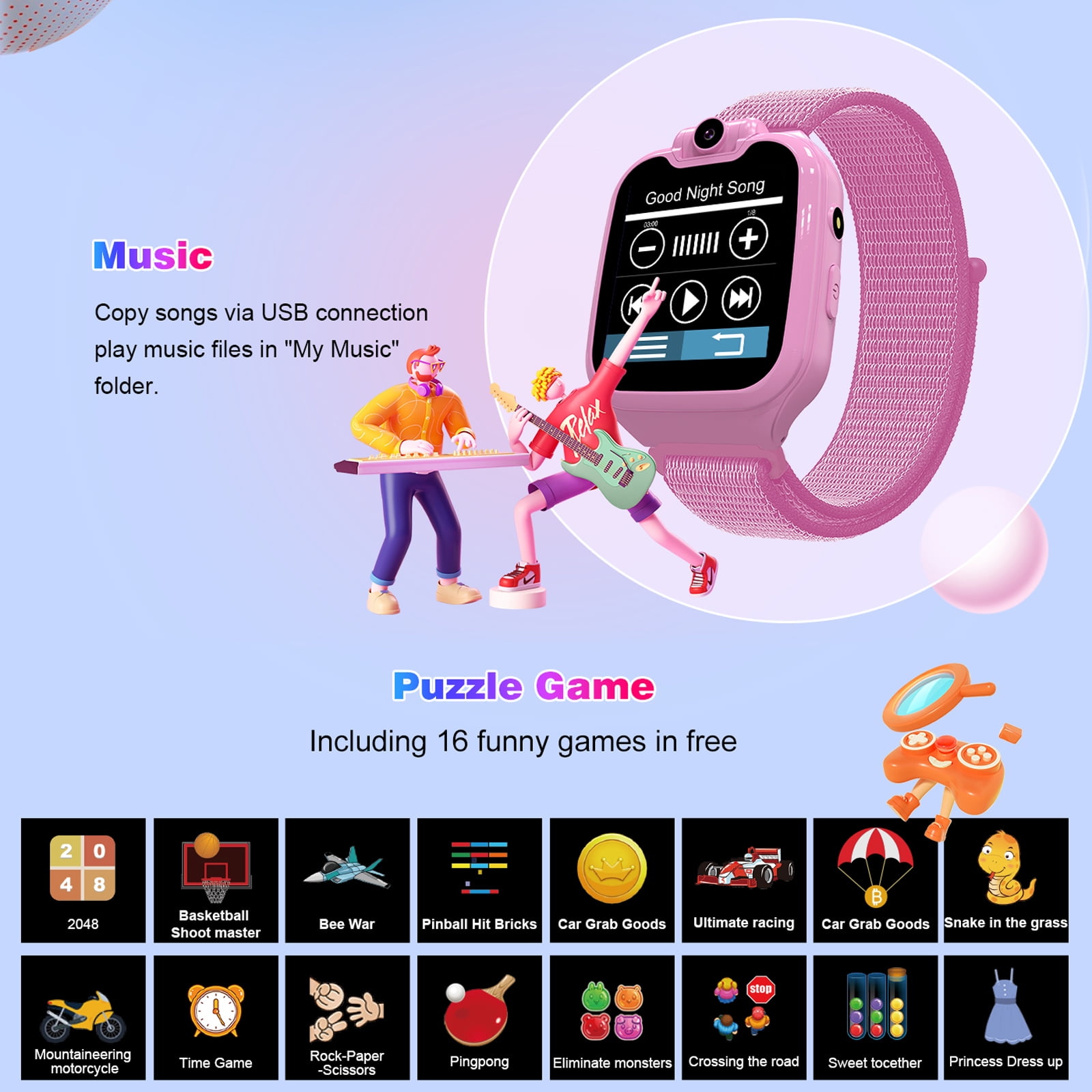 Hosioe G9 2G Crianças Relógio Smartwatch Crianças Relógio Despertador 16  Jogos de Puzzle Câmera Music Video Player Torch Calculator com Nylon Strap  Meninas Meninos Brinquedos Presentes