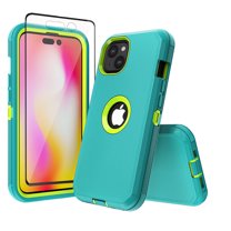 Xhy iPhone 14 Case with Screen Protector Military Grade Heavy Duty Protection 3 in 1 Shockproof Armor Rugged Durable Detachable for iPhone 14 6.1 inch 2022 Phone - Green Yellow