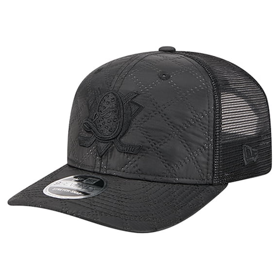 Men's New Era  Black Anaheim Ducks Quilted Nylon 9SEVENTY Adjustable Trucker Hat