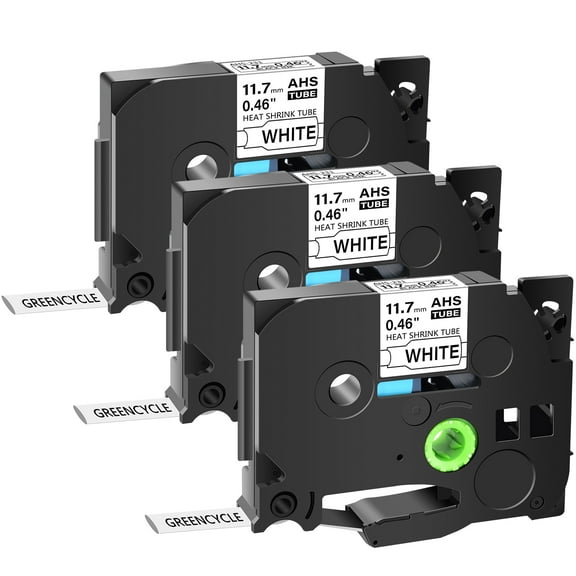 GREENCYCLE 3PK Compatible for Brother HSe-231 HS-231 HSe231 HS231 11.7mm 0.46" Black on White Heat-shrink Label Tape Use with PT-D210 PT-E300 H300 E500 P750WVP