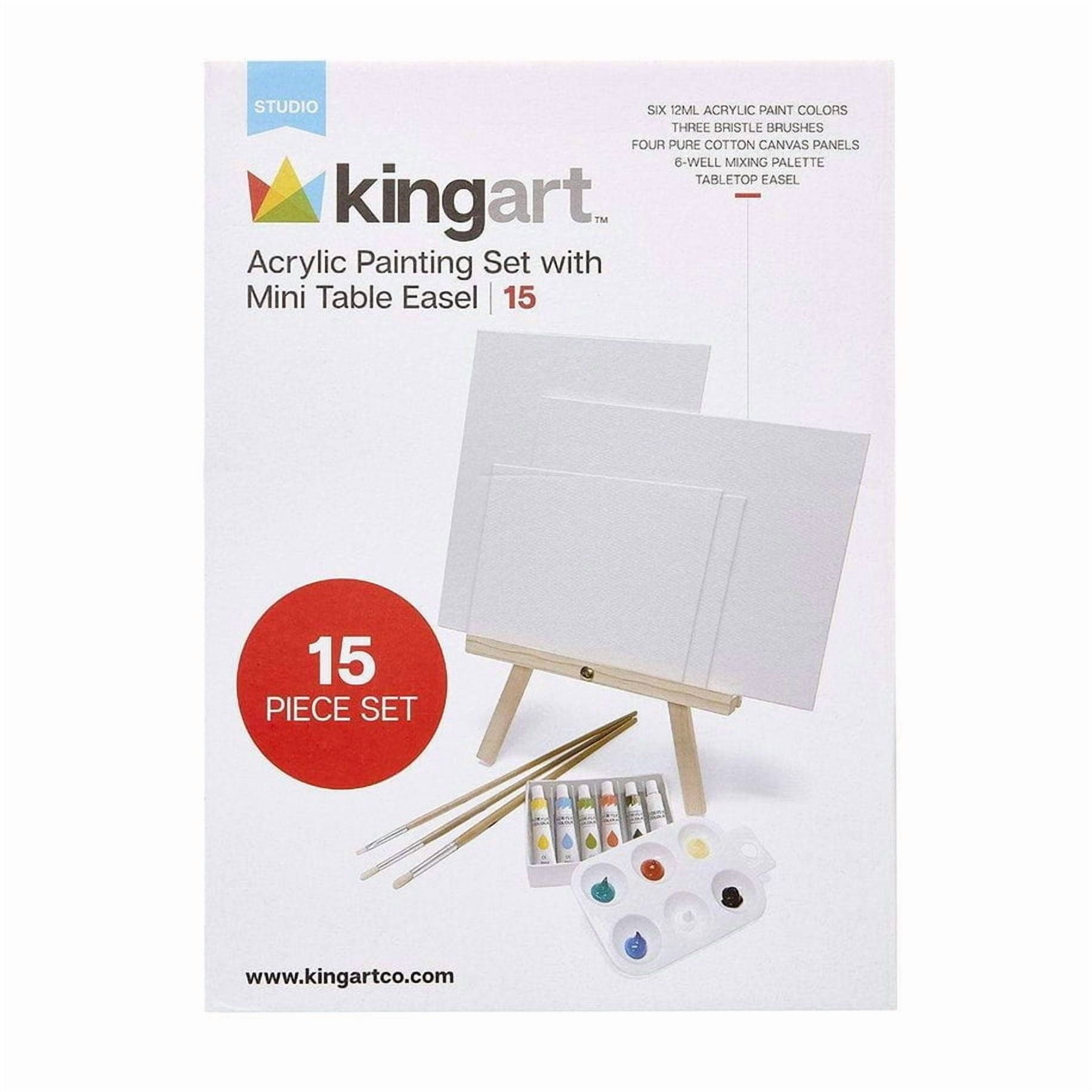 KINGART 15-Piece Acrylic Painting Set with Mini Easel – Art Supplies for Beginners & Artists