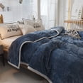 thumbnail image 2 of CJC Throw Blankets for Bed Couch, Soft Warm 3 Layers Flannel Fleece Twin Blanket for Winter Autumn, Lightweight Fuzzy Flannel Comforter (Navy, 71'' x 79''), 2 of 8