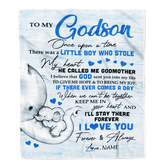 Personalized To My Godson Elephant Blanket From Godmother I'll Stay There Forever Godson Birthday Christmas Customized Bed Quilt Fleece Throw Blanket