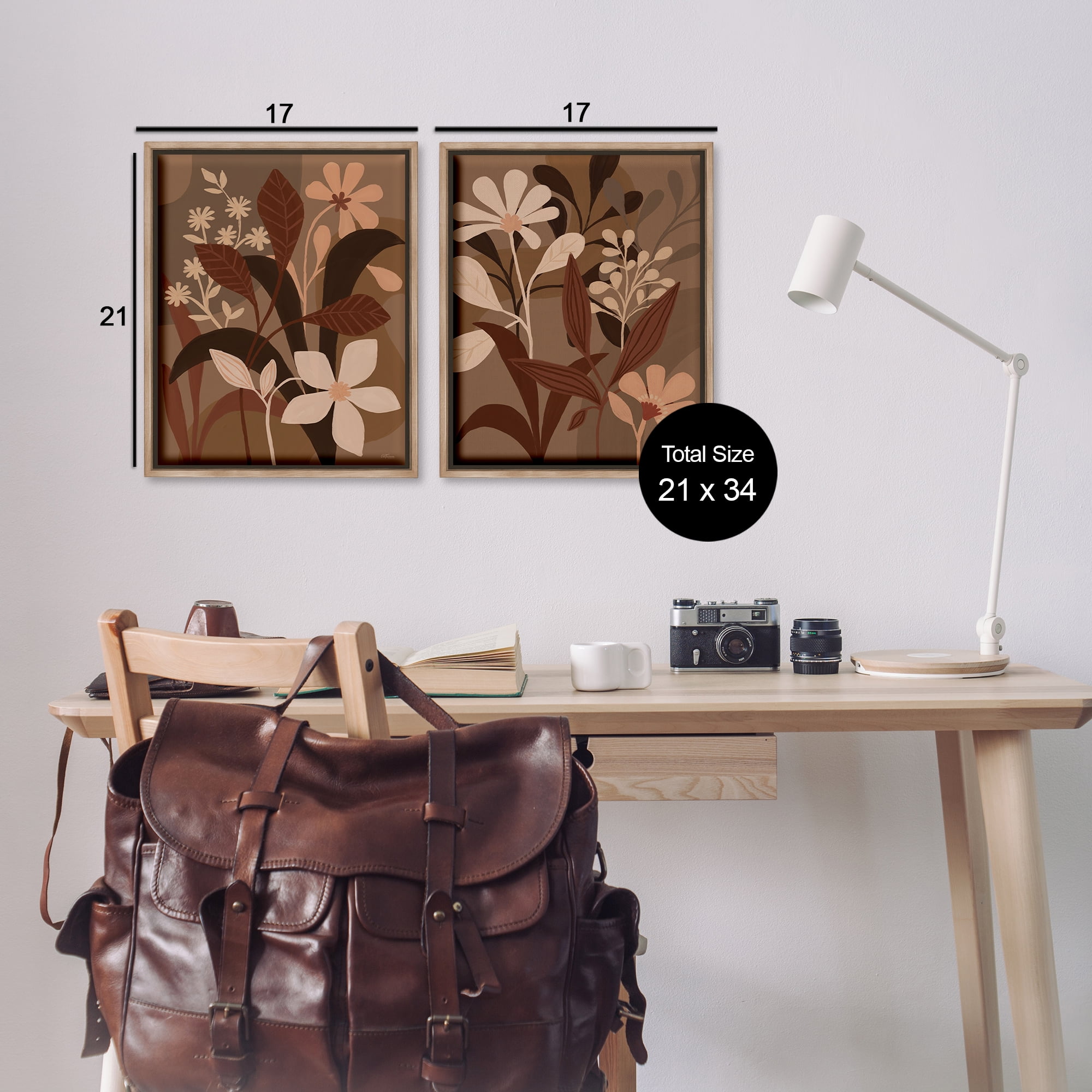 Stupell Industries Modern Boho Flower Bundle Floral & Botanical Painting Brown Floater Framed Canvas Art Print Wall Art, 17 x 21, Set of 2
