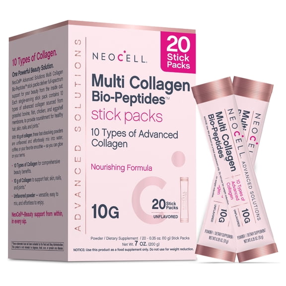 Multi Collagen Powder | 20 Stick Packs | Unflavored | 10 Types of Collagen Bio-Peptides | by NeoCell