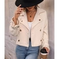 thumbnail image 4 of Cropped Trench Coat for Women Double Breasted Long Sleeve Work Office Business Casual Fall Short Jackets Color S, 4 of 9