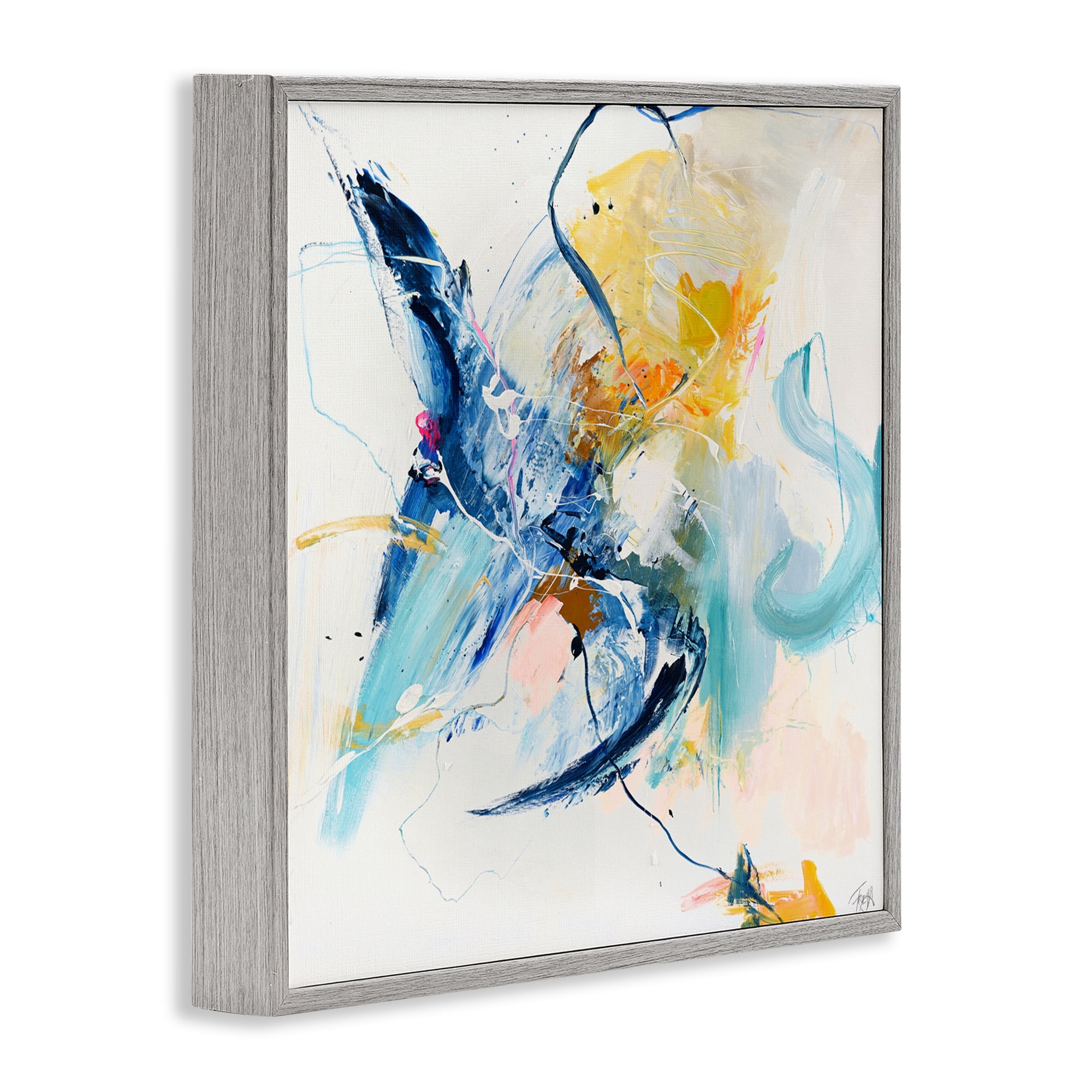 Confident Blue Abstraction Gray Framed Giclee Art, design by Design Fabrikken