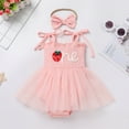 thumbnail image 3 of FYMNSI Baby Girl 1st Birthday Outfit One Year Old Spaghetti Straps Tulle Romper Summer Sleeveless Tutu Dresses with Headband 6-12 Months Strawberry, 3 of 10