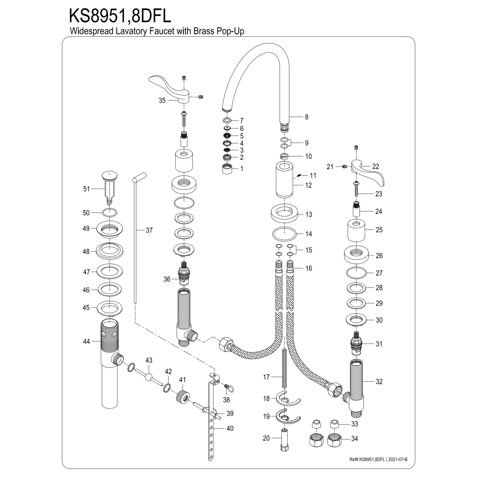Kingston Brass KS8958DFL  Widespread Bathroom Faucet with Brass Pop-Up, Brushed Nickel