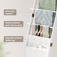 thumbnail image 6 of Blanket Ladder, 5-Tier Farmhouse Wooden Rack with Synthetic Leather Pocket, 4 Removable Hooks, Decorative Leaning Ladder Shelf, White, 6 of 8