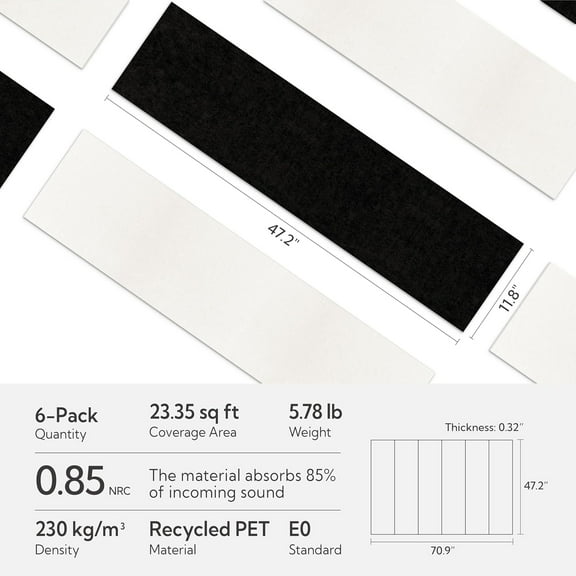 Olanglab Acoustic Wall Panels 6 Pack, 47.2" x 11.8" Sound Absorbing Decorative Panels for Home Studio and Office