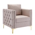 thumbnail image 5 of Modern Velvet Armchair, Tufted Button Leisure Chair with Metal Legs, For Living Room, Bedroom, Tan, 5 of 7