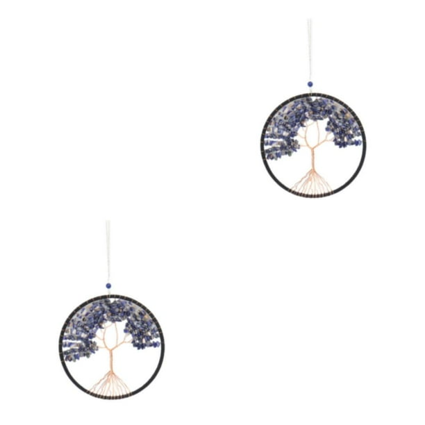 Yuarrent Atrapasueños de árbol de la vida únicos para la pared del dormitorio - Árbol de la vida hecho a mano y con estilo DreamCatcher Blue Raya azul 2Conjunto
