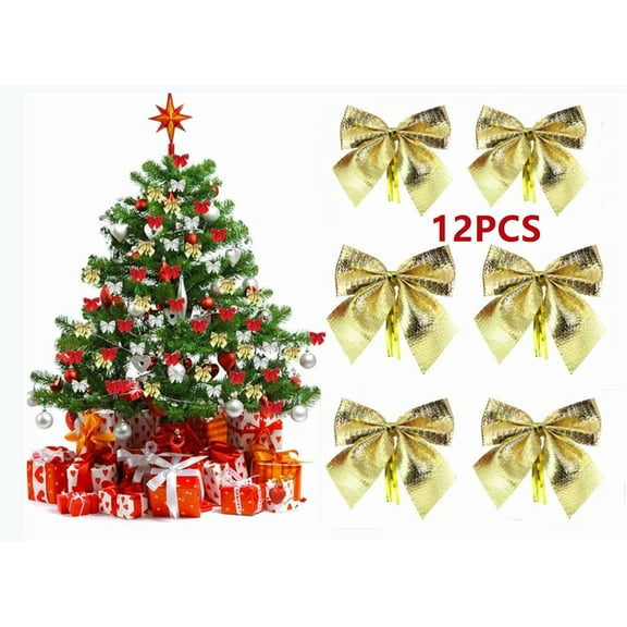 Christmas Tree Bows, Christmas Wreath Bows for Christmas Decoration 12 pcs Christmas Gift Bows 2.36 Inch Mini Christmas Bows Ornaments for Christmas,Gold