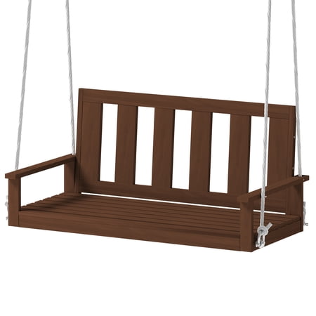 MUZZ Loveseat Outdoor Wood Swing,Garden Swings with for Adults Kids, Large Tree Swing for Yard Patio Porch Garden, Hanging Bench Chair Furniture for Deck, 700LBS Weight Capacity(Normal/Dark Brown)