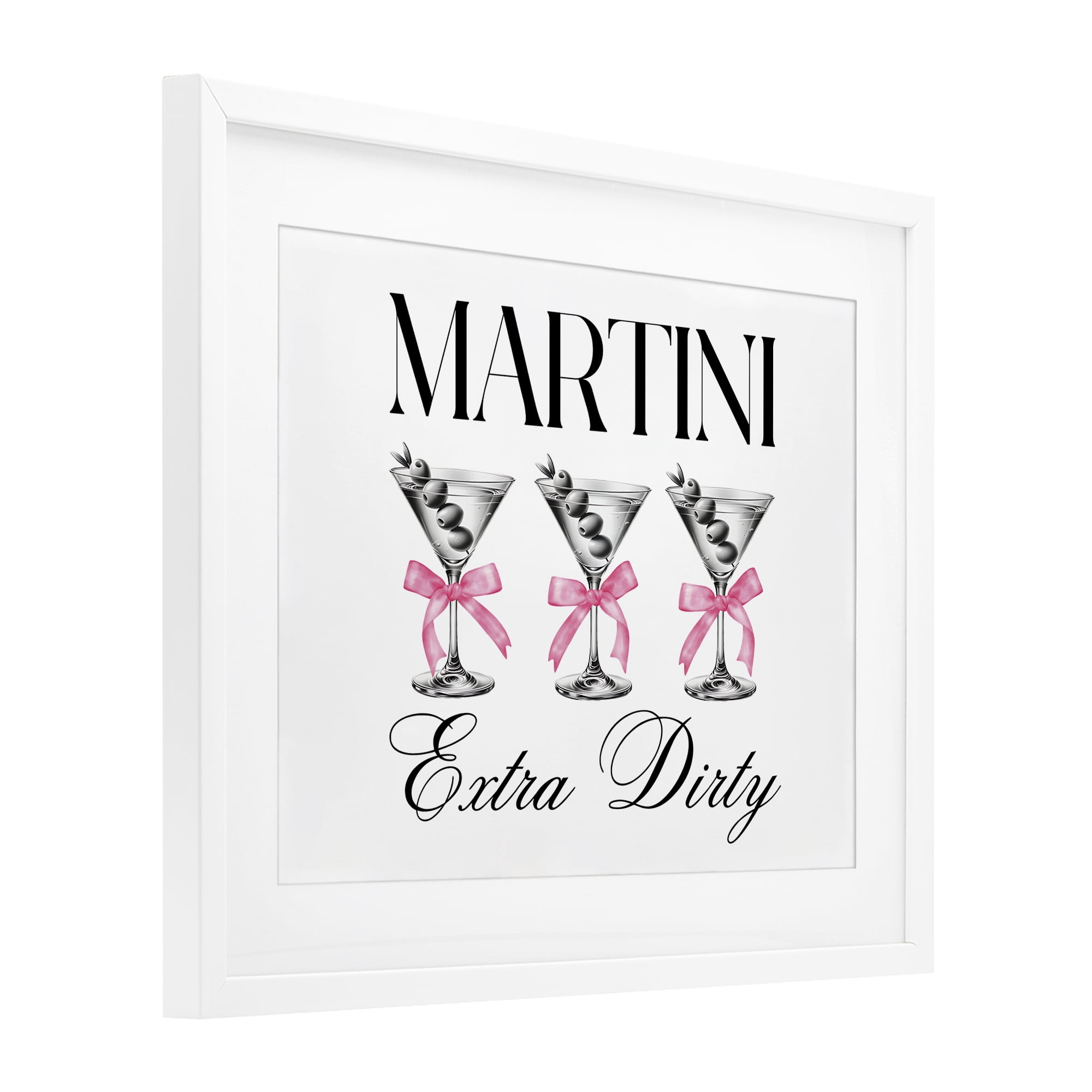 Stupell Industries Pink Ribbon Martini Trio White Framed Print Under Glass, design by Lettered and Lined