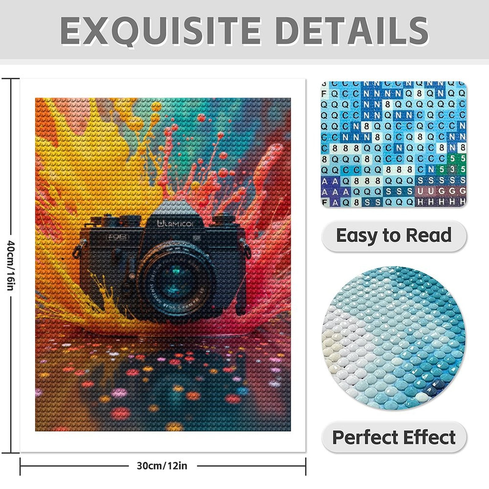 Diamond Art Kits for Adults - 5d Retro Camera Splash Artistry Diamond Painting for Adults, Diamond Art for Adults Beginners, Diamond Painting Kits for Adults for Home Wall Decor