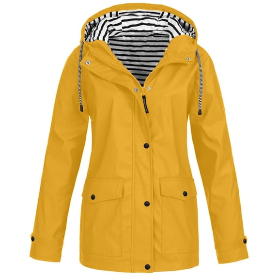 Women Waterproof Outdoor Hiking Raincoat Lined Travel Windbreaker Jacket Lightweight Hooded Jacket Trench Coat Going Out Top Ladies
