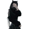 thumbnail image 4 of Aunavey Womens Cat Ear Pullover Hoodie Crop Top Gothic Cold Shoulder Lace Up Long Sleeve Sweatshirt, 4 of 7