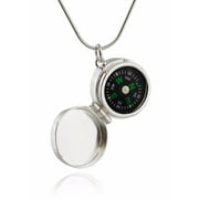 FASHIONJUNKIE4LIFE Sterling Silver Real Working Compass Locket Necklace, 18" Snake Chain
