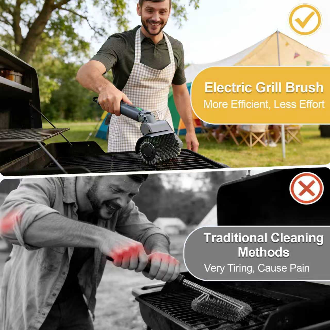 LHPY Electric Grill Brush Cleaner for Outdoor,150Mins BBQ Grill Cleaner with 3 Heads, 3-Speed & Angle Adjust Cordless Rotary Grill Brush(Gray)