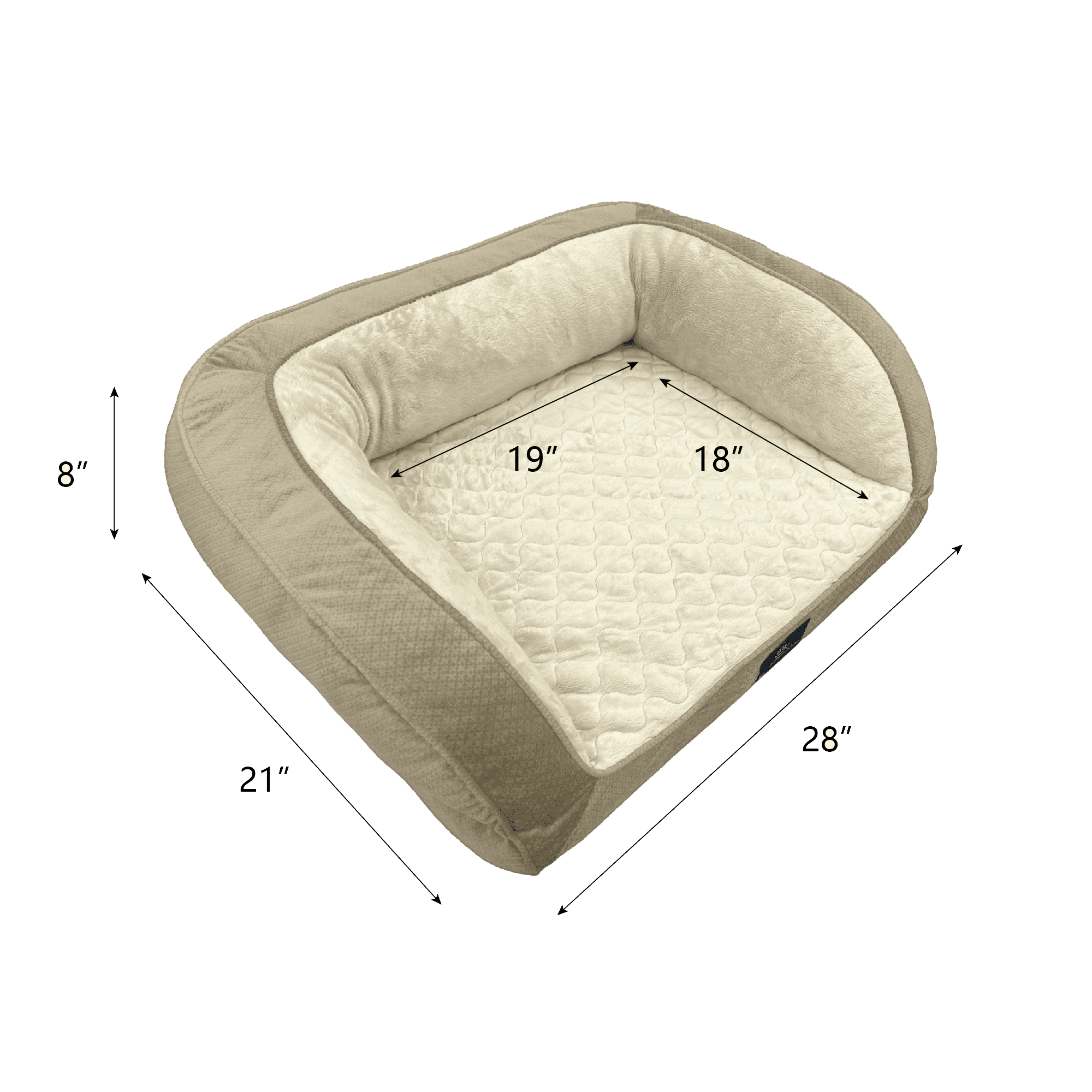Serta Quilted Orthopedic Bolster Couch Cat & Dog Bed, Tan, Small