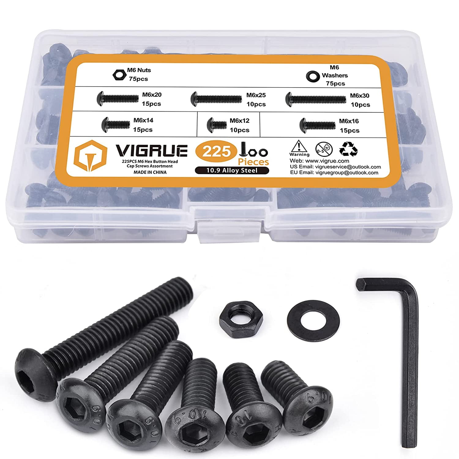 vigrue-225pcs-m6-x-12-14-16-20-25-30mm-button-head-hex-socket-cap