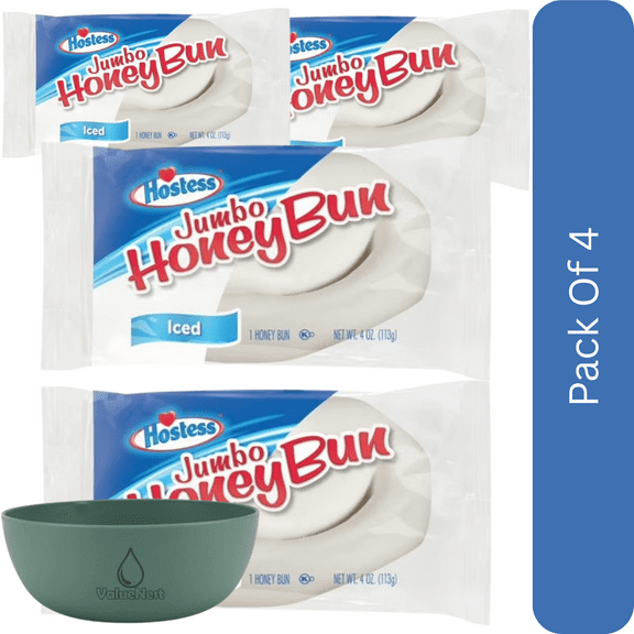 Hostess Jumbo Honey Bun – Iced Snack, 4 oz Pack-4pk, With Olive Green Bowl By ValueNest
