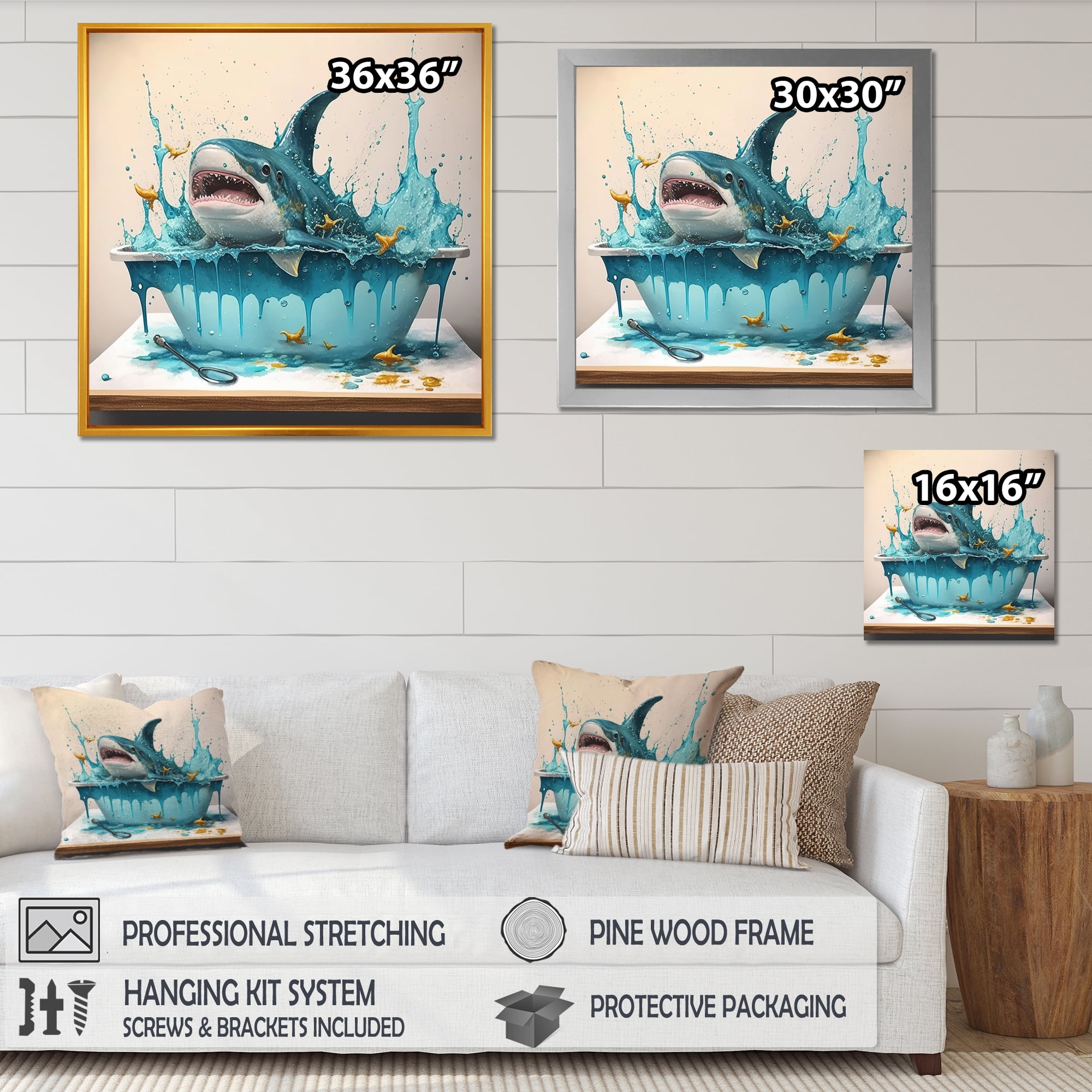 Designart Funny Shark In A Tub III Canvas Wall Art