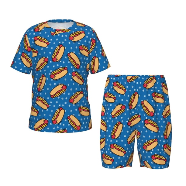 Balery Hot Dog 1 Conjunto de Pijama Infantil de Manga Corta con Estampado – Ropa de Dormir de Algodón Suave-3X-Large