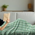thumbnail image 3 of Jungle Leaves Soft Flannel Fleece Throw Blanket, Swift Stripes Curving Repetitive Pattern, Cozy Plush for Indoor and Outdoor Use, 50" x 70", Sea Green Cream, by Ambesonne, 3 of 5