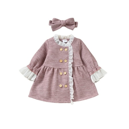 

Nokpsedcb Toddler Baby Girl 2PCS Fall Dress Double Breasted A-Line Skirt Elegant Princess Dress Pink 3-6 Months