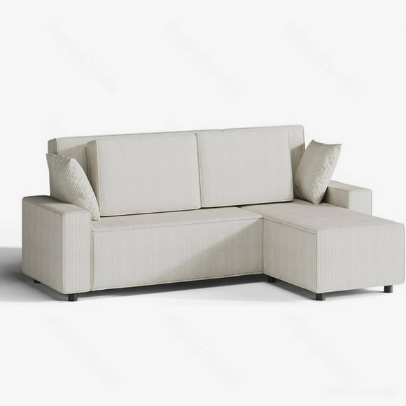 Alician 96 Inches Large Stripe Corduroy Sectional Sofa, L Shaped Modern Corduroy Couch with Chaise, Comfy Sofa Couch with Deep Chaise for Living Room